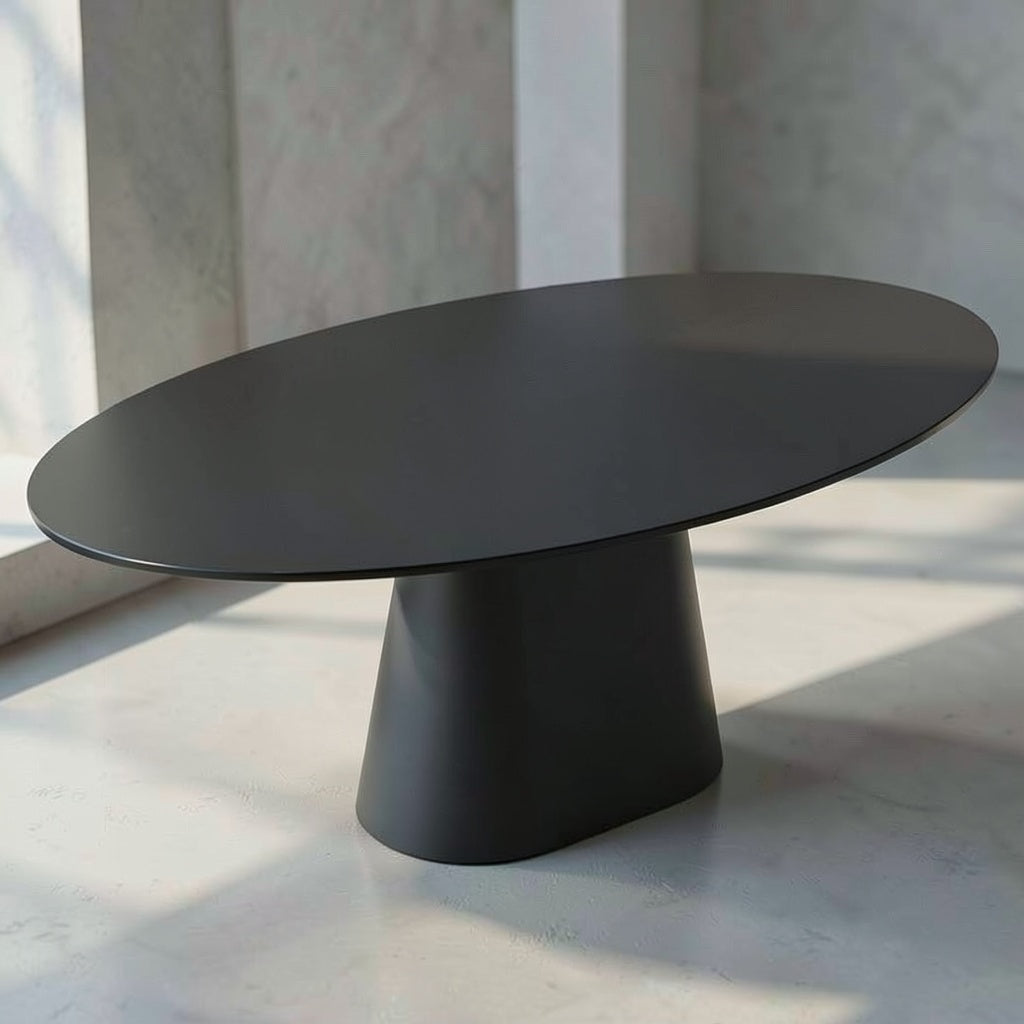 75 Inch Modern Black Oval Dining Table with Sculptural Pedestal Base, Engineered Wood Top, and Minimalist Design for Dining Room and Kitchen Use - brighthearthhome