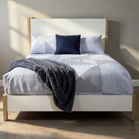 Queen Upholstered Panel Bed with Natural Wood Frame, Padded Headboard, and Clean Modern Design for Bedroom Use - brighthearthhome