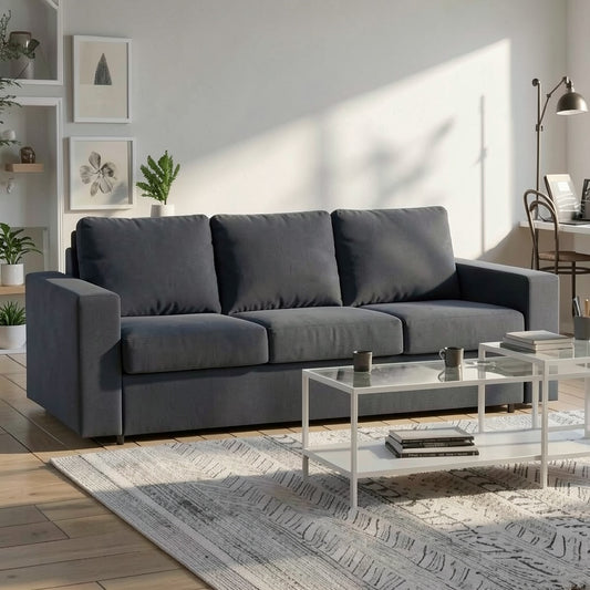 Queen Sleeper Sofa with Pull Out Bed, Square Arms, Upholstered Cushions, and Modern Space Saving Design for Living Room and Guest Room Use - brighthearthhome